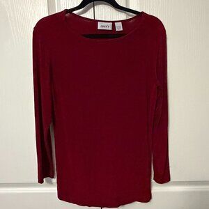 Chico's Travelers Slinky Knit V-Neck Top with side slits - Burgundy